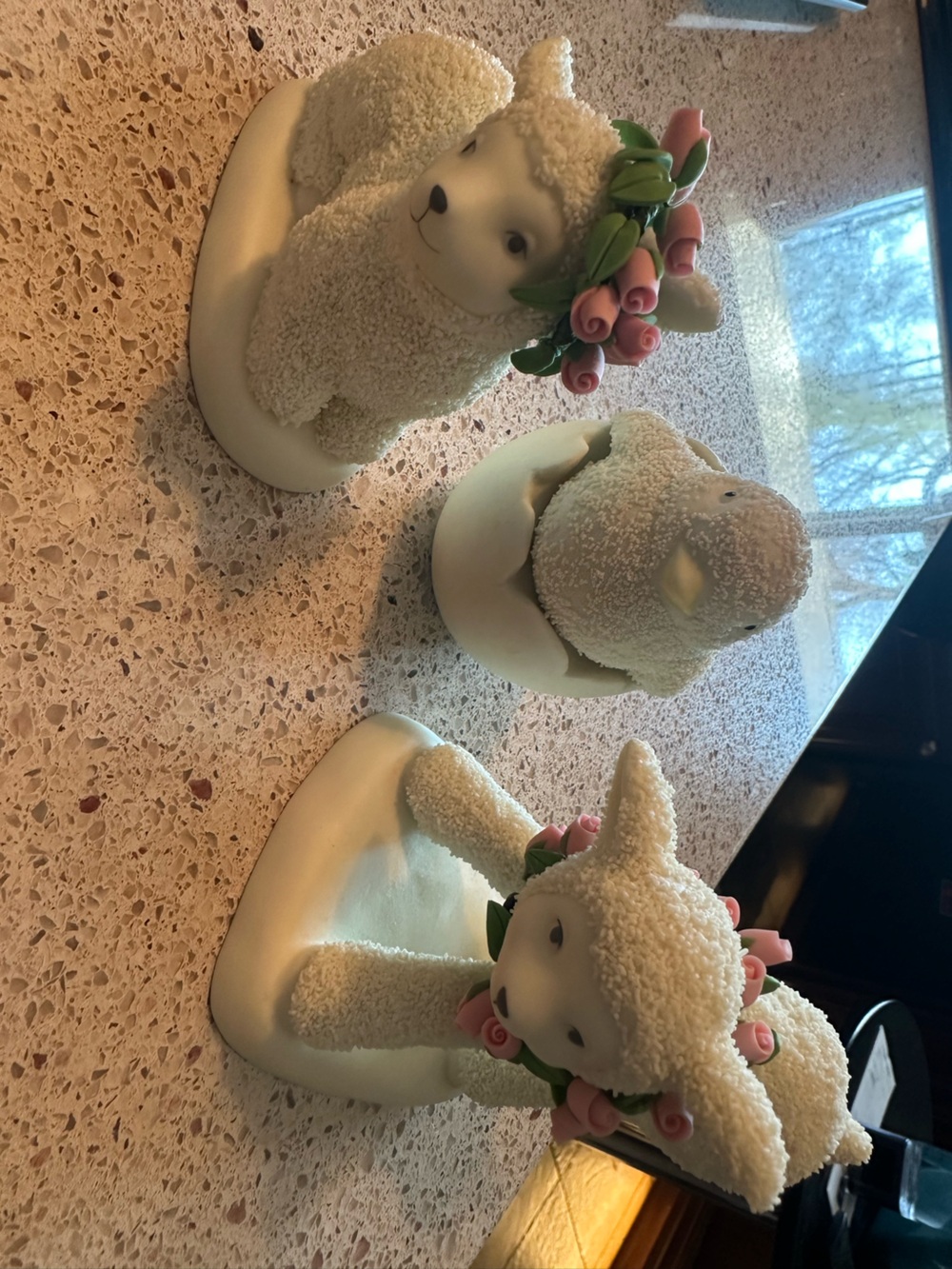 Department 56 White Lamb Figurines with Pink Rose Garlands